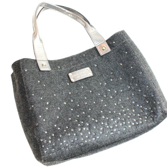 Kate Spade Quinn Frosted Felt Rhinestone Charcoal Shoulder Tote - Picture 5 of 10